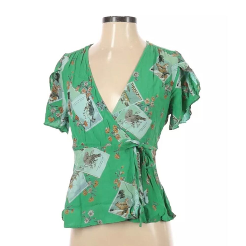 NWOT Meadow Rue by Anthropologie Green Wrap Blouse, Size 6
